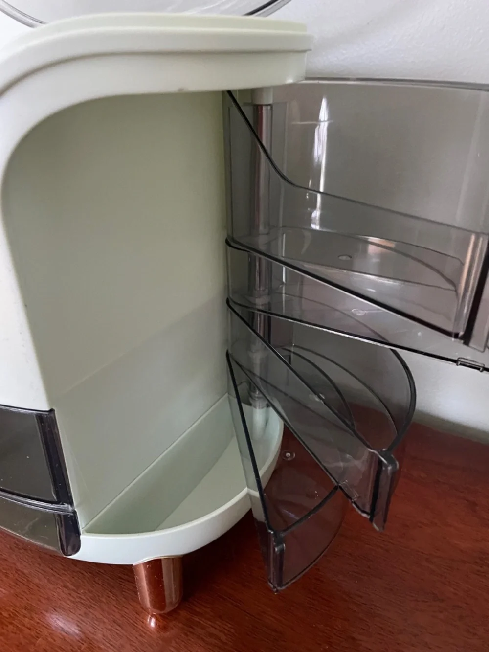 Retro Cosmetic Organizer in White and Greens with Rose Gold Accents
